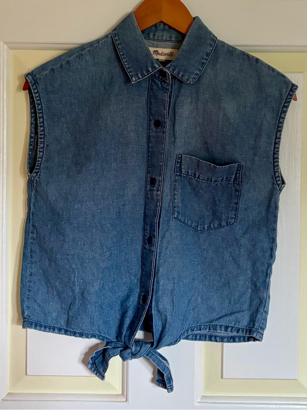 Madewell Chambray Cropped Button Tie Tank XS